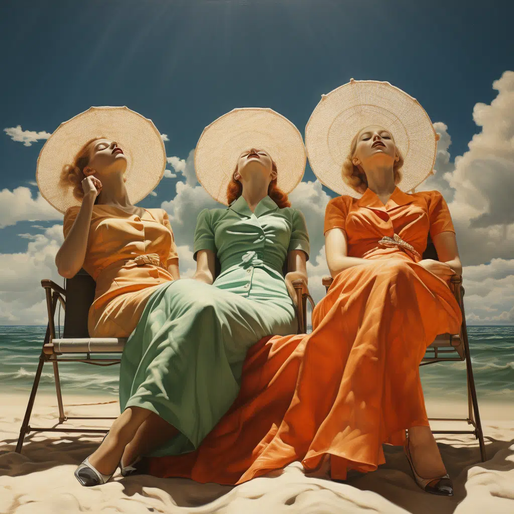 women tanning on beach