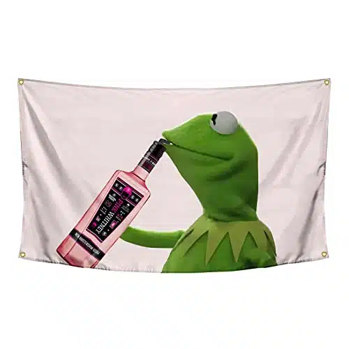 Kermit Sipping Pink Whitney Flag xFeet Banner Funny Poster Fine Workmanship and Bright Colors Wall Flag with Brass Grommets for College Dorm Room Decor