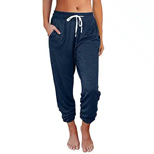SMIDOW High Waisted Sweatpants for Women Baggy Sweatpants with Pockets Drawstring Elastic Waist Cropped Jogger Running Pants Comfy Lounge Capris