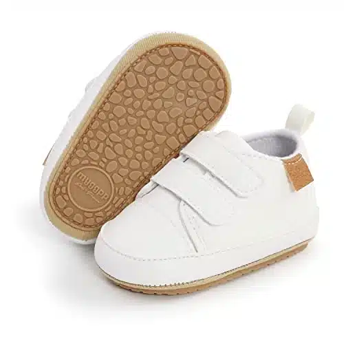 BABSMULY Baby Boys Girls Shoes Non Slip Rubber Sole High Top PU Leather Sneakers Infant First Walking Shoes Toddler Crib Shoes Newborn Loafers Flats.(AWhite, onths)