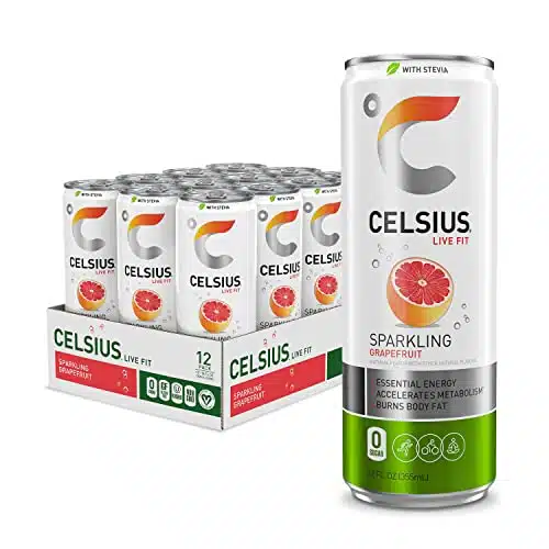 CELSIUS Sweetened with Stevia Sparkling Grapefruit Fitness Drink, Zero Sugar, oz. Slim Can (Pack of )