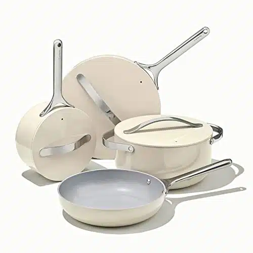 Caraway Nonstick Ceramic Cookware Set (Piece) Pots, Pans, Lids and Kitchen Storage   Non Toxic, PTFE & PFOA Free   Oven Safe & Compatible with All Stovetops (Gas, Electric & Induction)   Cream