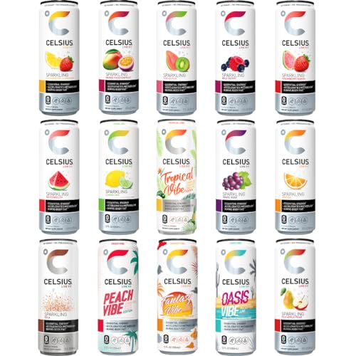 Celsius Sparkling Energy Drink No Sugar or Preservatives fl oz, Slim Cans Assorted Variety Pack ()