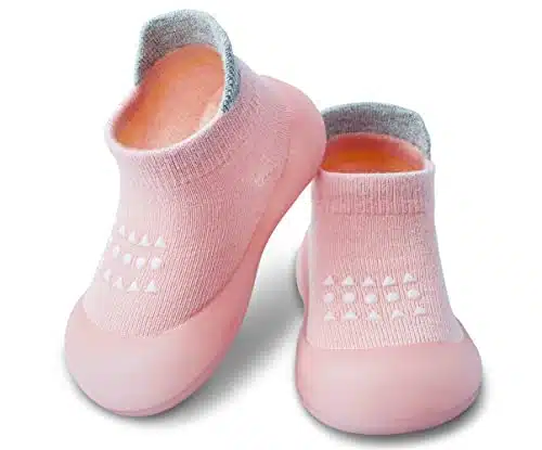 Dookeh Baby Shoes Boys Girls First Walking Shoes Non Slip Soft Sole Sneakers Toddler Infant Babygirl Sock Shoes (APink, us_Footwear_Size_System, Toddler, Age_Range, Medium, _Months, _Months)