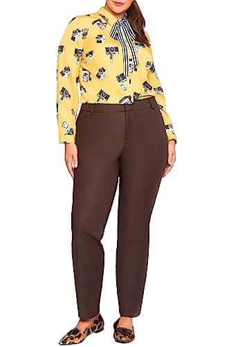 ELOQUII Women's Plus Size Kady Fit Double Weave Pant   , Espresso Brown