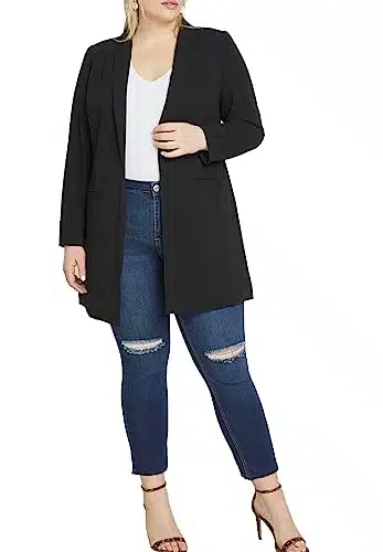 ELOQUII Women's Plus Size Long Essential Blazer   , Totally Black