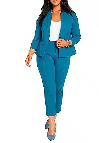 ELOQUII Women's Plus Size The Ultimate Stretch Suit Pintuck Pant   , Moroccan Blue
