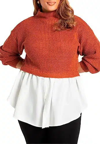 ELOQUII Women's Plus Size Twofer Skirted Sweater   , Arabian Spice Orange