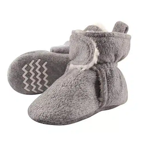 Hudson Baby Baby Cozy Fleece and Sherpa Booties Slipper Sock, Heather Gray, onths Unisex Infant