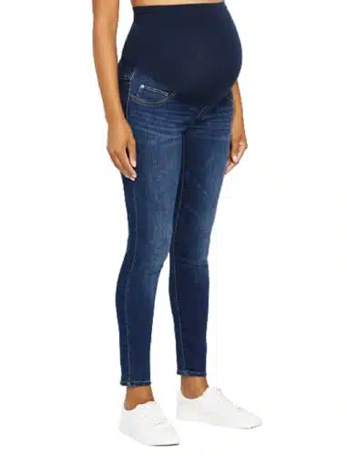 Motherhood Maternity Women's Repreve Sustainable Over The Belly Skinny Denim Maternity Jeans Indigo Blue, Dark Wash, Large