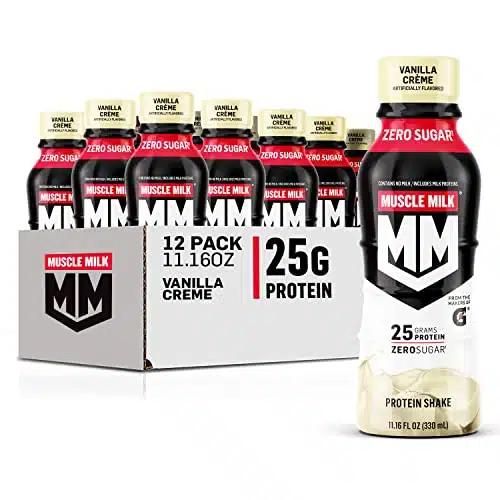 Muscle Milk Genuine Protein Shake, Vanilla Creme, Fl Oz Bottle, Pack, g Protein, Zero Sugar, Calcium, Vitamins A, C & D, g Fiber, Energizing Snack, Workout Recovery, Packaging May Vary