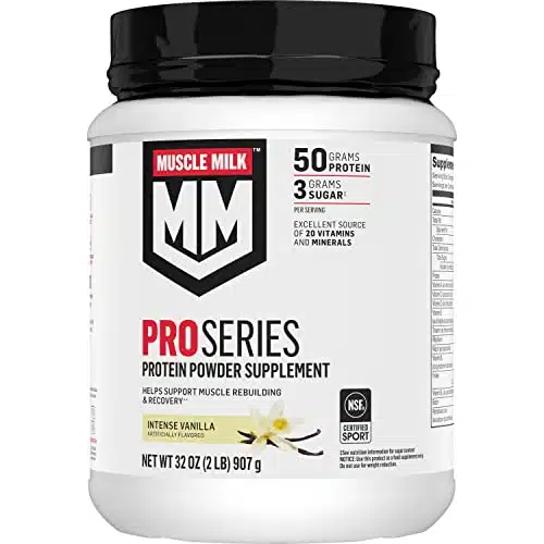 Muscle Milk Pro Series Protein Powder Supplement, Intense Vanilla, Pound, Servings, g Protein, g Sugar, Vitamins & Minerals, NSF Certified for Sport, Workout Recovery, Packaging May Vary