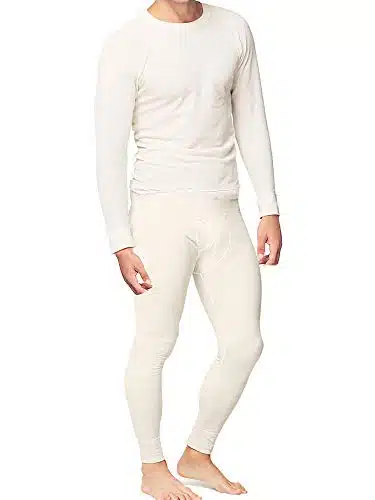 Place and Street Menâs Cotton Thermal Underwear Set Shirt Pants Long Johns White