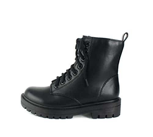 Soda FIRM Lug Sole Combat Ankle Bootie Lace up wSide Zipper (Black, numeric__point_