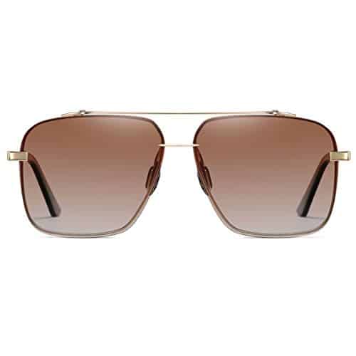 Square polarized sunglasses for men   Oversized Aviator Metal Frame   Gradient UV Protection Lenses (Gold  Brown Gradient)