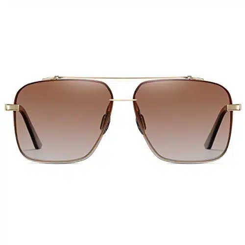 Square polarized sunglasses for men   Oversized Aviator Metal Frame   Gradient UV Protection Lenses (Gold  Brown Gradient)