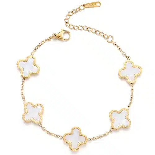 TICVRSS K Gold Plated Clover Bracelet for Women Adjustable Flower Bracelet Lucky Four Leaf Bracelets Necklace Jewelry Gifts for Women Girls