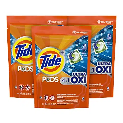 Tide PODS Liquid Laundry Detergent Soap Pacs, in Ultra Oxi, HE Compatible, Bag Value Pack, Count