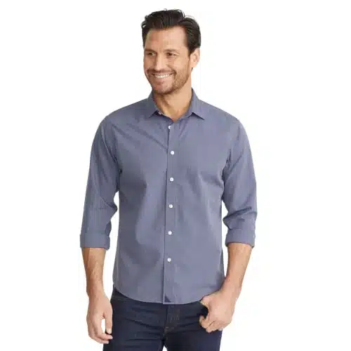 UNTUCKit Orville   Untucked Shirt for Men, Long Sleeve, Wrinkle Free, Blue, X Large, Regular Fit