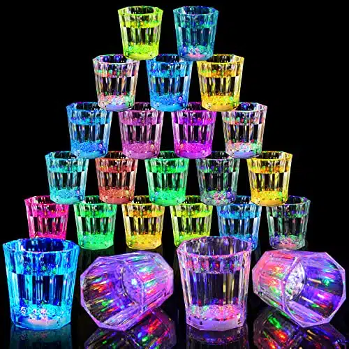 Volpeblu Pack Light Up Cups LED Flash Shot Glasses for Party Favors Supplies Adults Guests Glow In The Dark Neon Shot Glasses Fun Plastic Party Cups for Birthday, Bar, Christmas, Halloween (OZ)