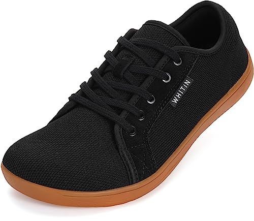 WHITIN Men's Extra Wide Width Fashion Barefoot Sneakers Zero Drop Sole  Minimus Weightlifting Minimalist Tennis Shoes Walking Black Gum