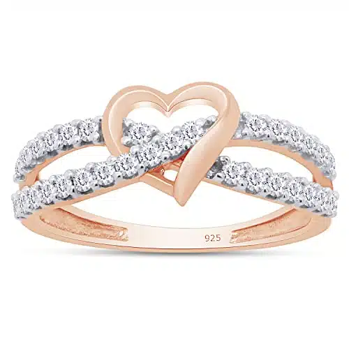 AFFY Round Cut White Cubic Zirconia Split Shank Infinity Heart Promise Ring Jewelry For Women In k Rose Gold Over Sterling Silver Ring Size