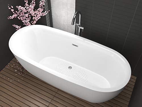 ANZZI Freestanding Tub â, Soaker Tub, Acrylic Center Drain, Luxury Spacious, Deep Soaker Bathtub with Overflow and Drain, Modern Slip Resistant Floor (FT AZ)