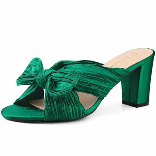 Allegra K Women's Pleated Bowknot Slip on Chunky Heels Green Slide Sandals  US