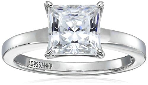 Amazon Collection Platinum plated Sterling Silver Princess Cut Solitaire Ring made with Infinite Elements Cubic Zirconia (cttw),