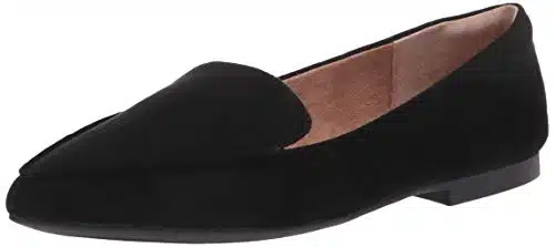 Amazon Essentials Women's Loafer Flat, Black Faux Leather,