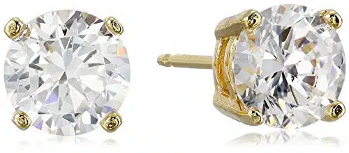 Amazon Essentials Yellow Gold Plated Sterling Silver Round Cut Cubic Zirconia Stud Earrings (mm)