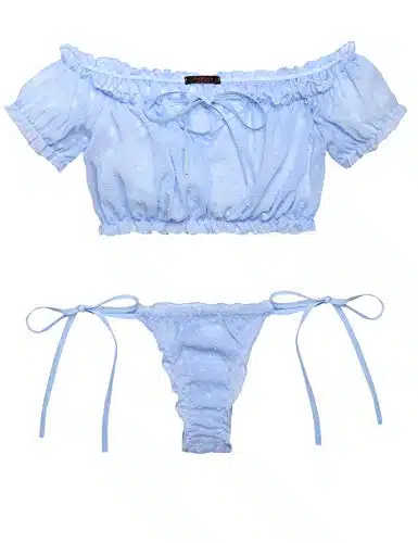 Avidlove Women's Lace Lingerie Bra and Panty Set Bow Tie Babydoll Bodysuit Blue L