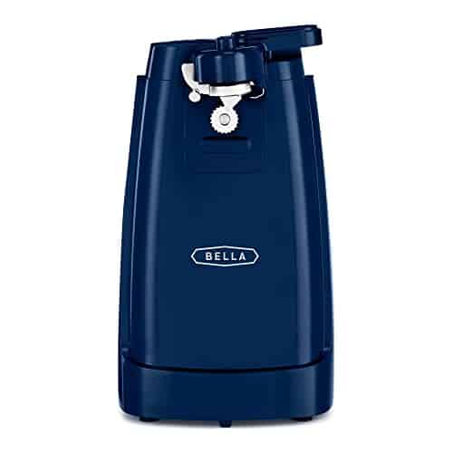 BELLA Electric Can Opener and Knife Sharpener, Multifunctional Jar and Bottle Opener with Removable Cutting Lever and Cord Storage, Stainless Steel Blade, Navy