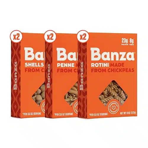 Banza Chickpea Pasta, Variety Pack (PenneRotiniShells)   Gluten Free Healthy Pasta, High Protein, Lower Carb and Non GMO   oz (Pack of )