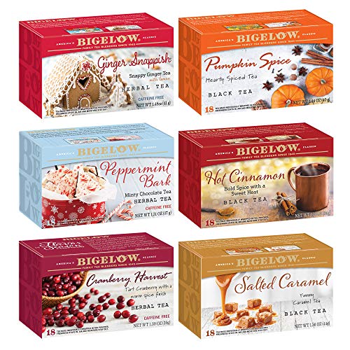 Bigelow Tea Seasonal Tea Flavor Variety Pack, Mixed Caffeinated and Caffeine Free, Count (Pack of ), Total Tea Bags