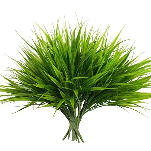 Bundles Fake Plant Wheat Grass Stems Artificial Monkey Grass Faux Onion Grass Greenery Outdoor Green Leaves Plastic Small Bushes for Landscaping Garden Porch Window Box Decor (Grass)