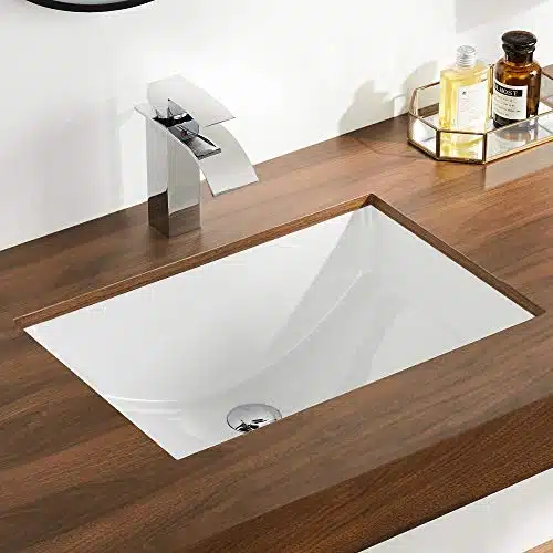 DeerValley DV UAlly Undermount Bathroom Sink Rectangular, '' x '' Vessel Sink Rectrangle Undermount Bathroom Sink White Ceramic Lavatory Vanity Vessel Sink with Overflow