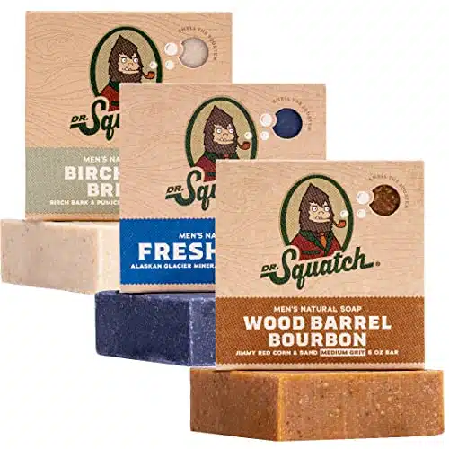 Dr. Squatch Men's Natural Bar Soap from Moisturizing Soap Made from Natural Oils   Cold Process Soap with No Harsh Chemicals   Wood Barrel Bourbon, Fresh Falls, Birchwood Breeze (Pack)