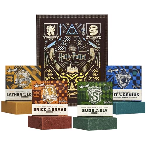 Dr. Squatch Soap Harry Potter Collection with Collector's Box   Men's Natural Bar Soap   Bar Soap Bundle and Collector's Box   Soap inspired Gryffindor, Slytherin, Ravenclaw, and Hufflepuff