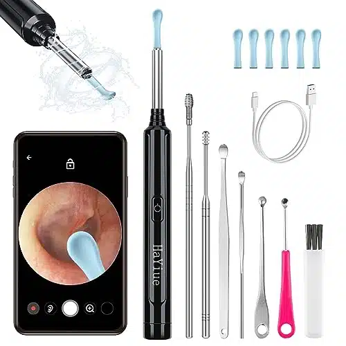 Ear Wax Removal with Camera, Earwax Remover Tool, P FHD Wireless Ear Otoscope with LED Lights, Ear Spoon & Traditional Tools Ear Wax Removal Kit for iPhone, iPad & Android Smart Phone