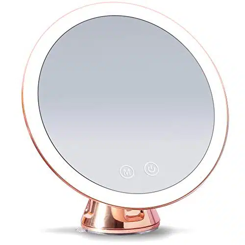Fancii LED Lighted X Magnifying Makeup Mirror, Rechargeable   Dimmable Tri Color Light Settings, Suction Vanity Mirror, Metallic Finish, Cordless Travel Bathroom Mirror   Lana (Rose Gold)