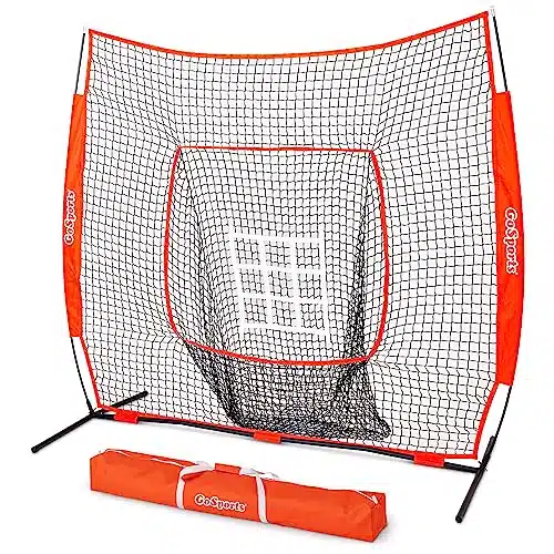 GoSports ft x ft Baseball & Softball Practice Hitting & Pitching Net with Bow Type Frame, Carry Bag and Strike Zone, Great for All Skill Levels