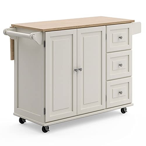Homestyles Mobile Kitchen Island Cart with Wood Drop Leaf Breakfast Bar, Off White,Soft White, Inch Width