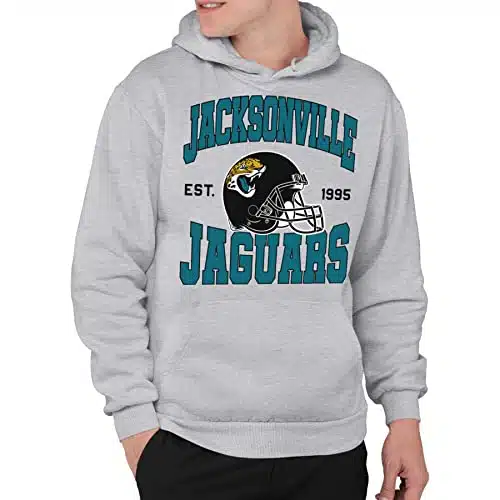Junk Food Clothing x NFL   Jacksonville Jaguars   Team Helmet   Unisex Adult Pullover Fleece Hoodie for Men and Women   Size Large