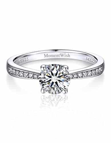 MomentWish Promise Rings for Her, Carat Moissanite Promise rings, D Color VVSSimulated Diamond Sterling Silver Accent Rings
