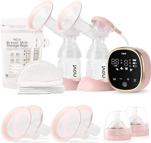 NCVI Double Electric Breast Pump , Portable Anti Backflow, with Size Flanges, odes & Levels, LED Display, Breastmilk Storage Bags, Ultra Quiet and Pain Free Breast Pumps