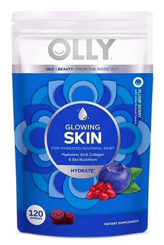 OLLY Glowing Skin Collagen Gummy, Hydrated, Youthful Skin, Hyaluronic Acid, Sea Buckthorn, Chewable Supplement, Berry, Day Supply   Count Pouch