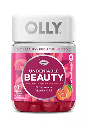 OLLY Undeniable Beauty Gummy, For Hair, Skin, Nails, Biotin, Vitamin C, Keratin, Chewable Supplement, Grapefruit, Day Supply   Count