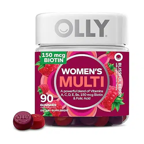 OLLY Women's Multivitamin Gummy, Overall Health and Immune Support, Vitamins A, D, C, E, Biotin, Folic Acid, Adult Chewable Vitamin, Berry, Day Supply   Count (Pack of )