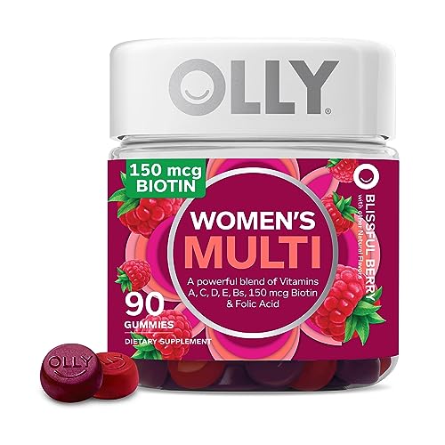 OLLY Women's Multivitamin Gummy, Overall Health and Immune Support, Vitamins A, D, C, E, Biotin, Folic Acid, Adult Chewable Vitamin, Berry, Day Supply Count (Pack of )